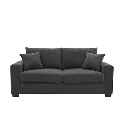 Two-Seater Sofa with Textured Fabric and High Backrest, Dark Grey - Compact Loveseat with Sturdy Plastic Legs for Living Room, Apartment, or Office - color: Dark Grey