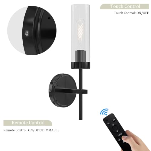 Black Battery Operated Wall Sconce, Wireless Wall Sconces with Remote Control, Rechargeable 3000K Dimmable Wall Light for Bedroom Living Room Bathroom Hallway Entryway Stairwell - color: Black, size: 1 Pack