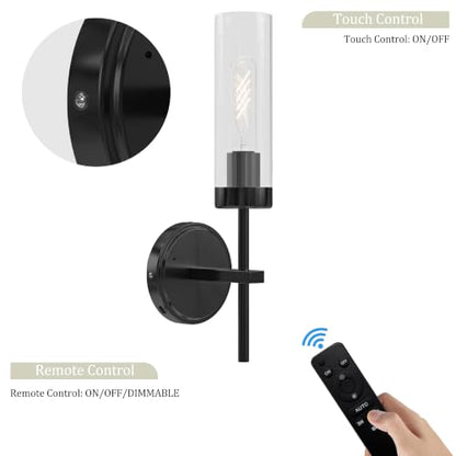 Black Battery Operated Wall Sconce, Wireless Wall Sconces with Remote Control, Rechargeable 3000K Dimmable Wall Light for Bedroom Living Room Bathroom Hallway Entryway Stairwell - color: Black, size: 1 Pack