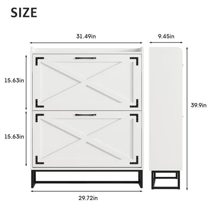 Maupvit Shoe Storage Cabinet with 2 Flip Drawers, Freestanding Organizer with Metal Legs for Entryway, Narrow Shoe Rack Cabinet, Black White - color: Black White, style: 2-Drawers