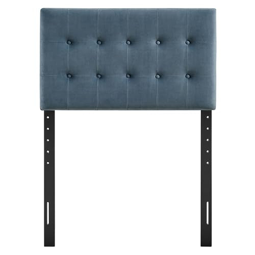 Modway Emily Twin Size Performance Velvet Headboard in Cadet Blue - Stain-Resistant Velvet Upholstery with Button Tufting and 7 Adjustable Height Positions - color: Cadet Blue, size: Twin