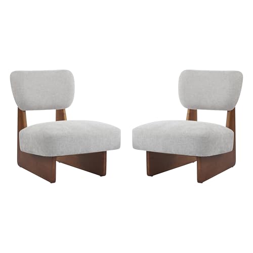 Christopher Knight Home Mores Low Profile Accent Chair Set of 2, Modern Living Room Armless Lounge Chair, Fabric Comfy Reading Chair for Bedroom, Wooden Frame and Thick Padded Seat, Walnut+Gray - color: Walnut+gray
