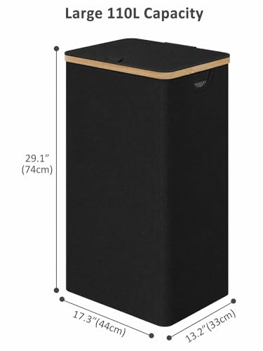 IEGrow Laundry Hamper with Lid,85L Laundry Basket with Mesh Bags,Black | Dirty Clothes Hamper Basket with Bamboo Handle for Clothes Towels - color: Black, size: 85L