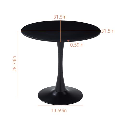 botzi 31.5 Inch Round Dining Table, Black Tulip Kitchen Table with MDF Top | Iron Matte Pedestal Base, Smooth Rounded Edges, Easy-Clean Coated Surface, For Kitchens And Small Spaces - color: Black, size: 31.5 Inches