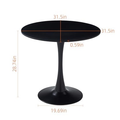 botzi 31.5 Inch Round Dining Table, Black Tulip Kitchen Table with MDF Top | Iron Matte Pedestal Base, Smooth Rounded Edges, Easy-Clean Coated Surface, For Kitchens And Small Spaces - color: Black, size: 31.5 Inches