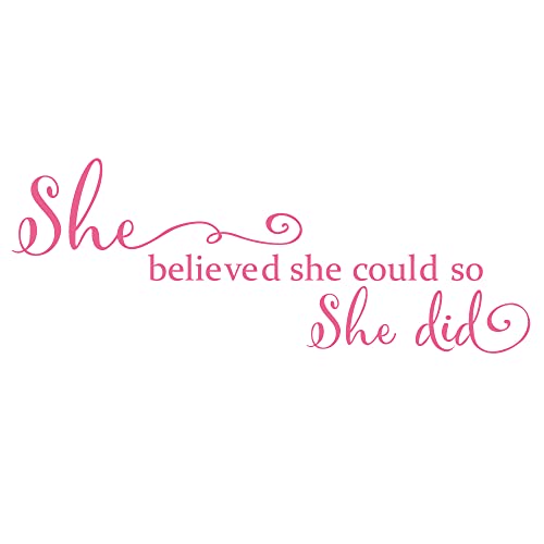 She Believed She Could so She Did - Pure Black Vinyl Wall Decal Carved Letters Girls Inspirational Quote Positive Kids Saying Sticker Home Art Decoration - Pink - color: Pink