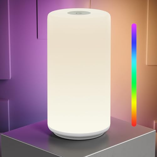 Touch Bedside Table Lamp, [RGB Mode] 3 Way Dimmable Warm White Lights for Bedroom, Multi-Color Smart Nightstand Lamp Desktop LED Lamp for Living Room Home Gifts - color: Ivory