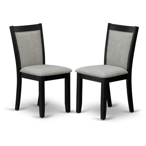 East West Furniture MZC6T06 Monza Parson Chairs - Shitake Linen Fabric Padded Dining Chairs, Set of 2, Wirebrushed Black - color: Mzc6t06