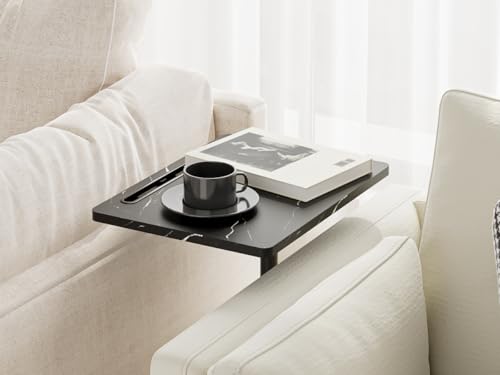 Masupu Sofa Arm Tray Table - 360° Swivel Height Adjustable End Table, Small Snack Side Table for Couch, C Shaped Table for Bed, Chair or TV Tray Table(Marble Black) - color: Marble Black