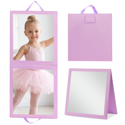 Portable Foldable Hanging Dance Mirror, Travel Acrylic Full Length, Purple | Fabuday Folding Body Mirror for Dress Camping Dance Competition Gifts for Kids Girls Compact Full Mirror - color: Purple