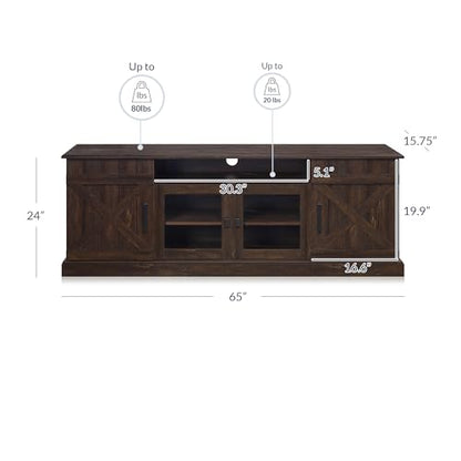 BELLEZE 65 Inch Modern Farmhouse Industrial Style Entertainment TV Stand for TVs Up to 70 Inches, Versatile Media Cabinet with Shelves and Storage - Veropeso (Espresso) - color: Espresso, style: 65"