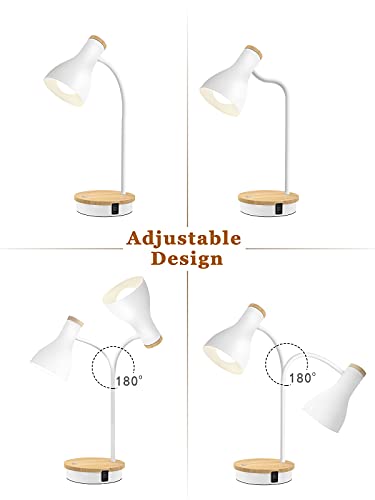 LALISU Metal Desk Lamp Wireless Charging Table Lamp Touch Reading Lights Arc Desk Lamps for Bedroom, 3 Way Dimmable Bedside Lamp with USB Charging Ports Lamp for Study Room and Office (Touch-White) - color: Touch-White