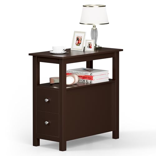 ZENY Narrow End Table Side Table with Drawer and Open Shelf Sofa Table for Living Room Bedroom, Small Table for Bedside, Espresso - color: Espresso