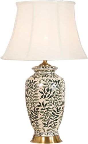 27.95 Modern Table Lamps, Ceramic Table Lamp with Painted Leaves, White Bedside Table Lamp, Table Lamp for Bedroom, Living Room, Study Room