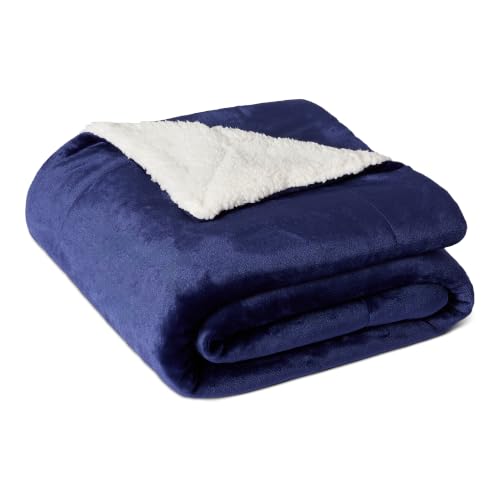 Amazon Basics Reversible Sherpa Throw Blanket, Warm for Bed and Couch, 50"x60", Navy - color: Navy, size: Throw (50"x60")