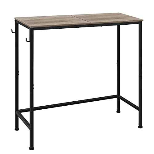 NOVIMANGO Console Table for Entryway, 31.5", Grey | Narrow Long Sofa Table, Small Entryway Table with Hooks, Skinny Hallway Table, Metal Couch Table Behind Sofa - color: Grey