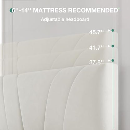Novilla Full Size Bed Frame with Headboard, Full Bed Frame with Wooden Slats Support, Velvet Upholstered Headboard, No Box Spring Needed, Heavy Duty Feet, Easy Assembly, White Velvet - color: White Velvet, size: Full