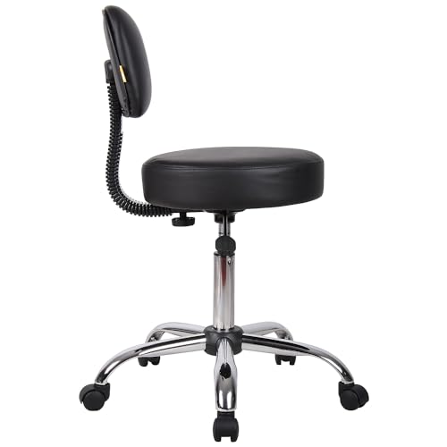 Boss Office Products B245-BK Be Well Medical Spa Stool with Back, Black - color: Black, style: With Back Cushion