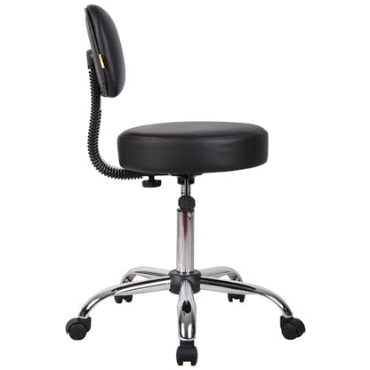 Boss Office Products B245-BK Be Well Medical Spa Stool with Back, Black - color: Black, style: With Back Cushion