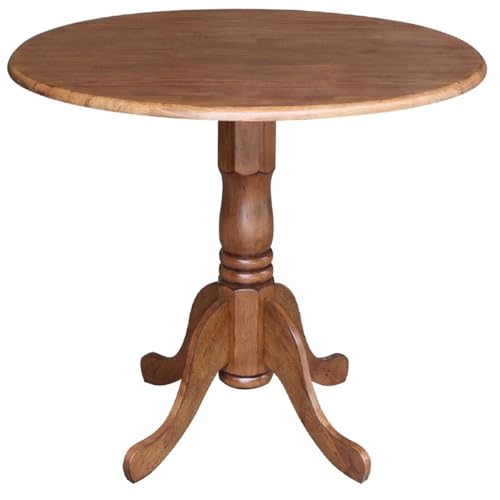 IC INTERNATIONAL CONCEPTS 42" Round Solid Wood Dual Drop Leaf Pedestal Table in Oak Finish - color: Distressed Oak