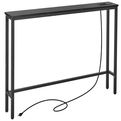 ELYKEN 39.4'' Narrow Console Table with Outlet, Sofa Table Behind Couch | Skinny Entryway Tables with Charging Station for Living Room, Hallway, 5.9 x 39.4 x 29.5in, Black - color: Black, size: 5.9"DX39.4"WX29.5"H