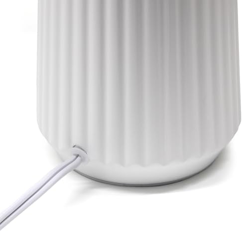 Simple Designs LT1169-OFF 15.94" Glow & Flow Minimalist Grooved Ceramic Table Lamp, Monochromatic Fabric Shade, Textured Accent Lighting, for Bedroom, Office, Living Room, Off-White - color: Off-White
