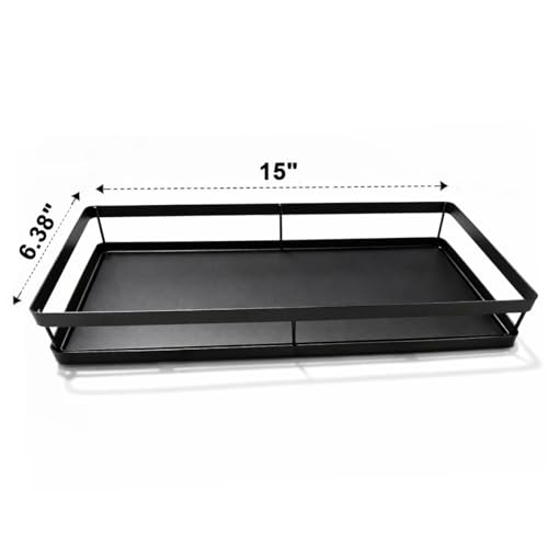 Pull Out Cabinet Organizer, 1-Tier Metal Slide Out Basket | Black metal mesh basket, smooth slide-out rail, no-drill adhesive setup, for frameless kitchen cabinets and pantry storage