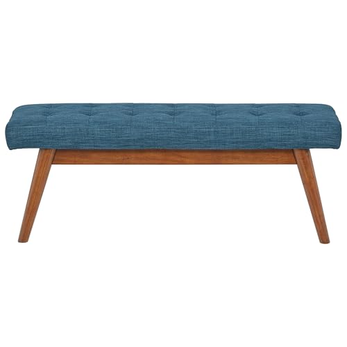 Amazon Basics Modern Haraden Upholstered Button-Tufted Bench, Blue, 16 x 44 x 17 in - color: Blue, style: Americana