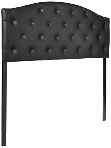 Baxton Studio Myra Modern and Contemporary Full Size Black Faux Leather Upholstered Button-Tufted Scalloped Headboard - color: Black, size: Full