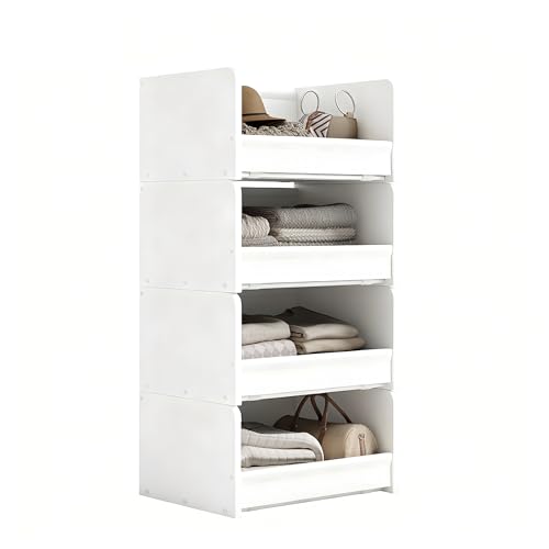 FOUCSSOMEI Closet Storage Organizer with Wood Frame & Fabric Shelves | Patent-designed modular organizer grows with your storage needs by stacking vertically - color: White, size: 4X(11.8"X16")