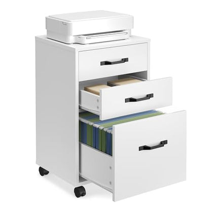 VASAGLE Mobile File Cabinet, 3 Drawers Filing Cabinet with Wheels | Home Office, for A4/Letter Sized Documents, Cloud White, UOFC065WB01 - color: Cloud White, size: 3 Drawers