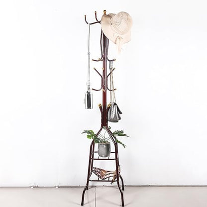 Coat Rack Freestanding, Simple Installation Entryway Organizer Coat Tree with Umbrella Holder, Purse Rack Hat Rack Stand for Living Room Bedroom Office Wine Red