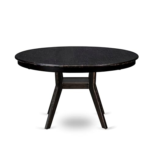 F58-11-TP - Kitchen Table with Acacia Wood Round Tabletop, Sand Blasted Black Finish - color: Sand Blasted Black, size: 54x54 Inch