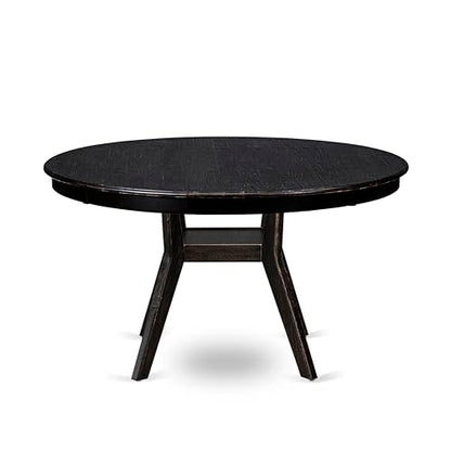 F58-11-TP - Kitchen Table with Acacia Wood Round Tabletop, Sand Blasted Black Finish - color: Sand Blasted Black, size: 54x54 Inch