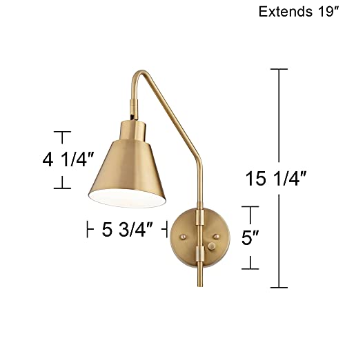 360 Lighting Marybel Brass Adjustable Downlight Swing Arm Plug-in Wall Lamp | Dimmable Antique Light Fixture Shade for Bedroom Bedside House Reading Living Room Home Hallway Dining Kitchen