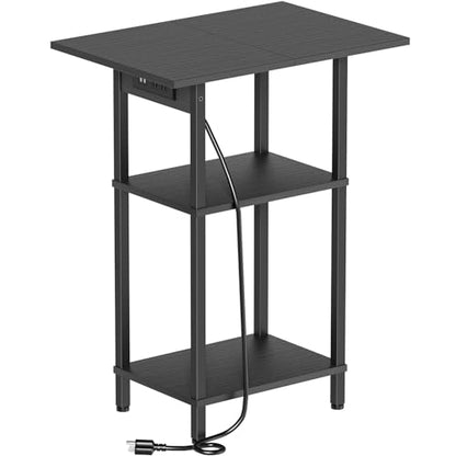 Asgolion Tall End Table with Charging Station, Tall Nightstand with Storage | 30 Inch Tall Side Table, Accent Table Stand, Small Entryway Table, Bedroom Tall Nightstand, Living Room, Office, Black - color: Black, size: 30"H