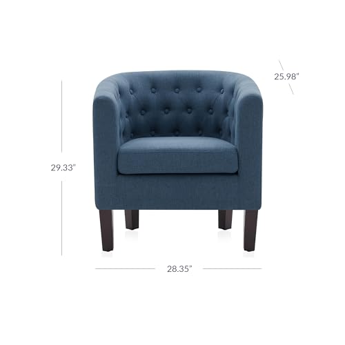 BELLEZE Accent Barrel Arm Chair, Modern Comfy Upholstered Tufted Club Chair with Sturdy Legs and Linen Fabric for Bedroom Living Room - Navy Blue - color: Navy Blue, size: 1 x Linen Chair