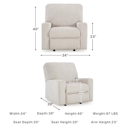 Signature Design by Ashley Aviemore Rocker Recliner, Stone | 3-position manual recline, Heavy-duty metal seat box, Soft chenille upholstery, Spacious 34 in living room chair - color: Stone, style: Recliner