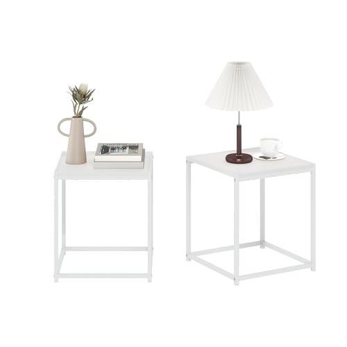 Furinno CAMNUS Side Table Set of 2, Metal Frame End Table, Square Open Design Night Stand, Bedside Table, Easy Assembly, for Living Room, Bedroom, Solid White - color: Solid White/White, size: Set of 2, 15.8" Square