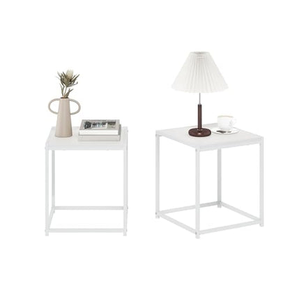 Furinno CAMNUS Side Table Set of 2, Metal Frame End Table, Square Open Design Night Stand, Bedside Table, Easy Assembly, for Living Room, Bedroom, Solid White - color: Solid White/White, size: Set of 2, 15.8" Square