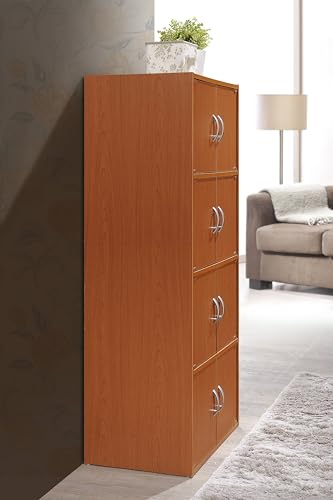 Hodedah 4-Shelf, 8-Door Bookcase Cabinet in Cherry - color: Cherry