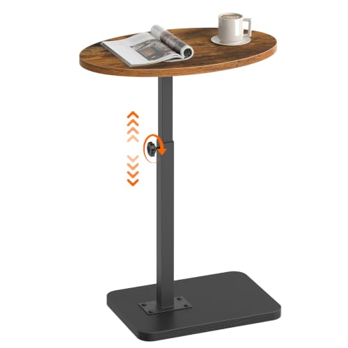 HOOBRO C Shaped End Table Adjustable Height, Small Tv Tray Table for Sofa | Small Oval C Shaped Side Table That Slide Under, Coffee Table for Couch, Small Spaces, for Living Room and Bedroom - color: Rustic Brown + Black