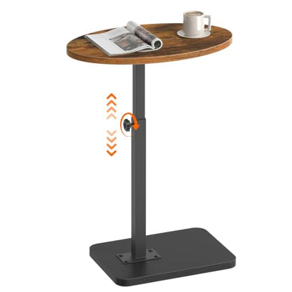 HOOBRO C Shaped End Table Adjustable Height, Small Tv Tray Table for Sofa | Small Oval C Shaped Side Table That Slide Under, Coffee Table for Couch, Small Spaces, for Living Room and Bedroom - color: Rustic Brown + Black