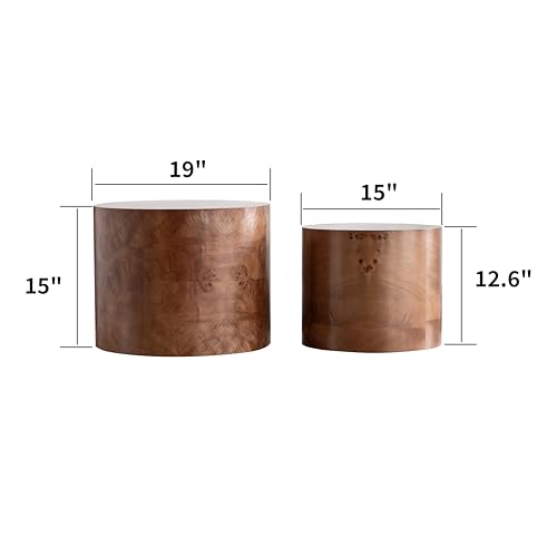 18.9" Round Nesting Coffee Table Set of 2, Modern Wooden Coffee Tables Small Circle Center Table for Living Room, Accent End Table Set, No Assembling (Brown Burl) - color: A-brown Burl