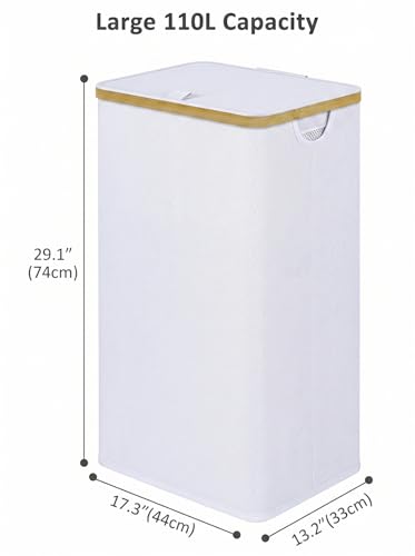 IEGrow Laundry Hamper with Lid,110L Laundry Basket with Mesh Bags,White | Dirty Clothes Hamper Basket with Bamboo Handle for Clothes Towels - color: White, size: 110L