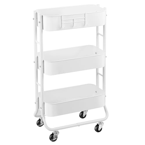 MAX Houser Slim 3-Tier Rolling Utility Cart with Extra Hook, White | Narrow Metal Bathroom Storage Multifunctional Organizer Carts with Wheels with Extra Hook, Laundry Room,Kitchen,Small Space - color: White, size: 3-Tier Narrow Cart