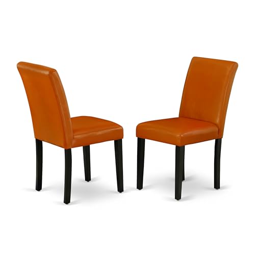 East West Furniture ABP1T61 Abbott Parson Dining Chairs - Baked Bean Faux Leather Upholstered Chairs, Set of 2, Black - color: Abp1t61