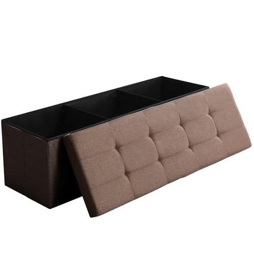 Storage Ottoman Bench Foldable Footrest Foot Stool, 45" Fabric Brown | Small Ottoman Foot Rest Seat Shoe Bench Flip-Top forliving Room End of Bed Bedroom Couch Dorm 166L Folding Upholstered Chair - color: Brown, size: 45.3" Flip