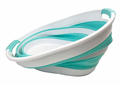 SAMMART 23L (6 Gallons) Collapsible Plastic Laundry Basket - Oval Tub/Basket - Foldable Storage Container/Organizer - Portable Washing Tub - Space Saving Laundry Hamper (White/Sage Green) (