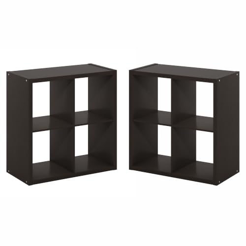 Furinno Cubicle Book Shelf Set of 2, 4-Cube Bookshelf, Black Dark Oak | 14.6 x 30 x 30, 1.2" Thick Frame Bookcase with Reversible Open Back, for Living Room, Bedroom, Home Office - color: Black Dark Oak, size: Set of 2, 4-Cube
